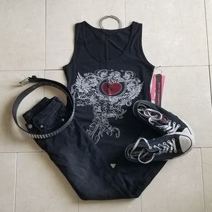 ROMWE Black Rhinestone Tank Top